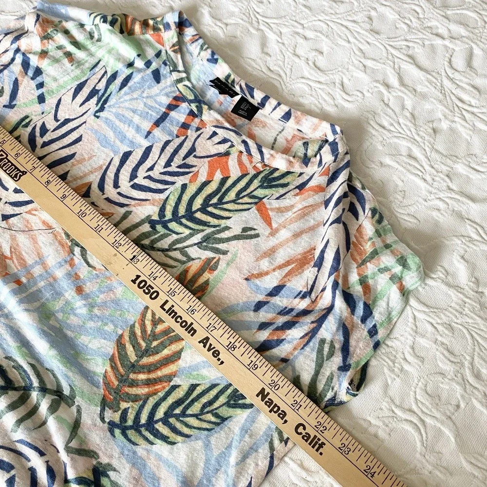 Tahari 100% Linen Tropical Leaf Print Crop Top M Lightweight‎ Resort Beach Boho